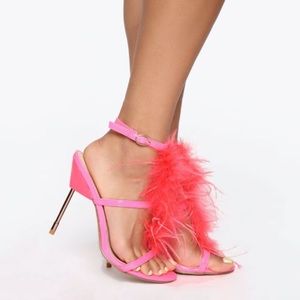 Neon pink feather heels